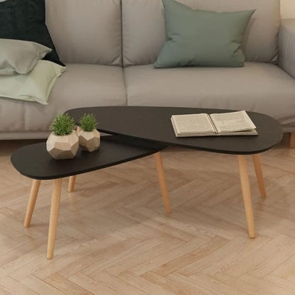 vidaXL Nesting Coffee Table 2 pcs, Side Tables with Solid Pine Wood Legs, Scandinavian Style End Table for Living Room, Black