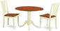East West Furniture DLAV3-BMK-W 3 Piece Dining Table Set for Small Spaces Contains a Round Dining Room Table with Dropleaf and 2 Wooden Seat Chairs, 42x42 Inch, Buttermilk & Cherry