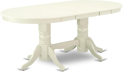 East West Furniture VAAB5-LWH-02 5 Piece Dining Room Table Set Includes an Oval Kitchen Table with Butterfly Leaf and 4 Light Beige Linen Fabric Parsons Chairs, 40x76 Inch, Linen White