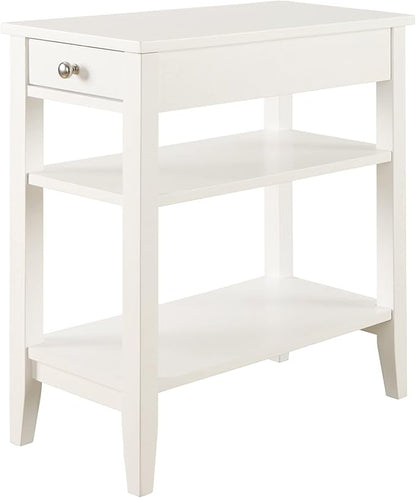Convenience Concepts American Heritage Chairside End Table with Drawer 23.5" - Classic Living Room Table with Storage Shelf, Bedroom Nightstand, White