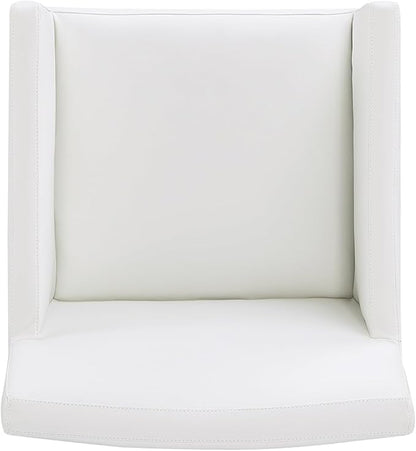 Manhattan Comfort Anna Square Modern Dining Chair with Arms, Head-to-Toe Faux Leather Upholstered Accent Armchair with Plastic Foot Padding, Set of 2, Cream