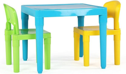 Humble Crew Kids Table and 2 Chair Set, Aqua Table with Chairs - Sturdy Toddler Activity Table for Playtime, Arts, Crafts, Reading, and More - 5-Piece Children’s Furniture for Daycare Playroom