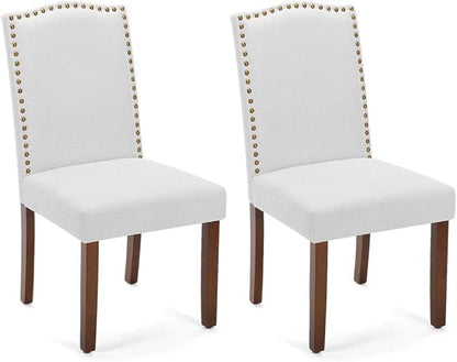 Kitchen Chairs Set of 2 Modern Upholstered Fabric Seat with Nailhead Trim and Ergonomic Lumbar Support for Living Room and Rustic Farmhouse Dining Area, Grey