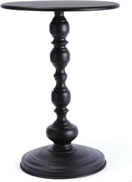 Benkyo Black Round End Side Table Modern Metal Pedestal Spindle Side Tables for Living Room Bedroom，Black