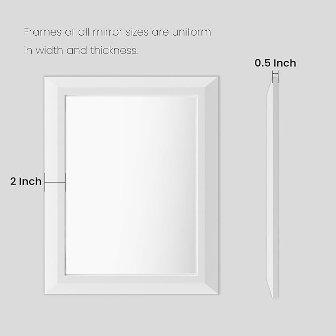 Amorho Bathroom Mirror, 60X36 Inch White Thick Metal Framed Wall Mirrors for Over 2 Sinks, Bedroom, Living Room, Entryway, Large Rectangle Wall-Mounted Mirrors.