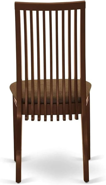 East West Furniture DMIP5-MAH-C 5 Piece Kitchen Table & Chairs Set Includes a Round Dining Room Table with Dropleaf and 4 Linen Fabric Upholstered Chairs, 42x42 Inch, Mahogany