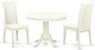 East West Furniture HLIP3-LWH-W 3 Piece Kitchen Table Set for Small Spaces Contains a Round Dining Room Table with Pedestal and 2 Solid Wood Seat Chairs, 42x42 Inch, Linen White