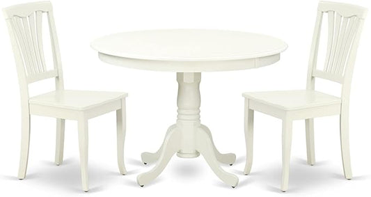 East West Furniture HLAV3-LWH-W 3 Piece Kitchen Table Set for Small Spaces Contains a Round Dining Room Table with Pedestal and 2 Dining Chairs, 42x42 Inch, Linen White