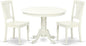 East West Furniture HLAV3-LWH-W 3 Piece Kitchen Table Set for Small Spaces Contains a Round Dining Room Table with Pedestal and 2 Dining Chairs, 42x42 Inch, Linen White