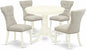 East West Furniture ANGA5-LWH-35 5 Piece Dining Table Set for 4 Includes a Round Kitchen Table with Pedestal and 4 Doeskin Linen Fabric Upholstered Parson Chairs, 36x36 Inch, Linen White
