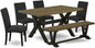East West Furniture X676DR124-6 6 Piece Kitchen Table Set Contains a Rectangle Dining Table with X-Legs and 4 Black Color Linen Fabric Parson Chairs with a Bench, 36x60 Inch, Multi-Color