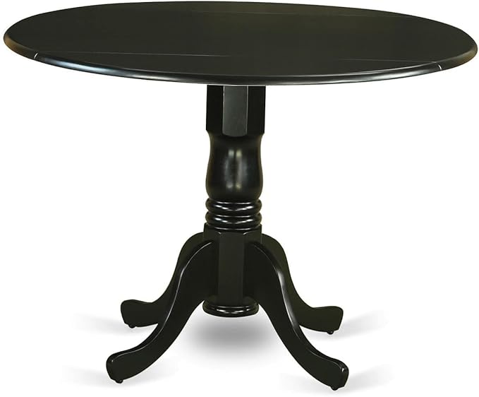 East West Furniture DLCE5-BLK-21 5 Piece Kitchen Table & Chairs Set Includes a Round Dining Table with Dropleaf and 4 Mineral Blue Linen Fabric Upholstered Chairs, 42x42 Inch, Black