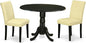 East West Furniture DLAB3-BLK-73 3 Piece Kitchen Table Set Contains a Round Dining Table with Dropleaf and 2 Eggnog Faux Leather Parson Dining Room Chairs, 42x42 Inch, Black