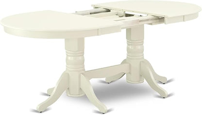 East West Furniture VAAB7-LWH-64 7 Piece Dinette Set Consist of an Oval Dining Room Table with Butterfly Leaf and 6 White Faux Leather Upholstered Chairs, 40x76 Inch, Linen White