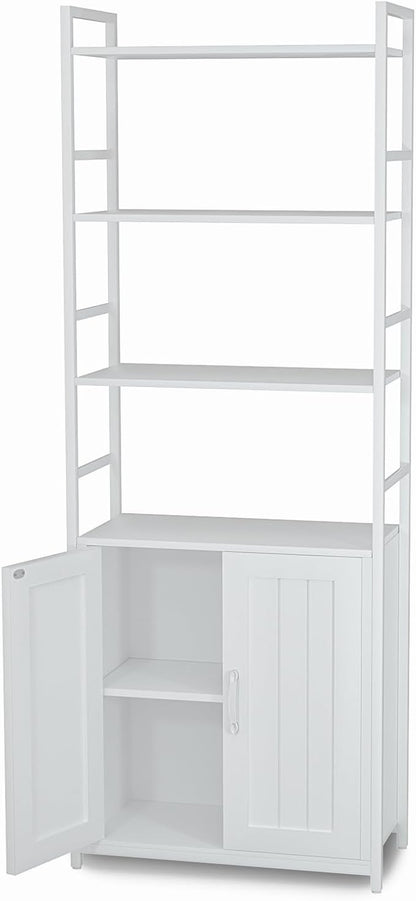 White Bookshelf with Doors,70" Tall Bookcase with Storage Cabinet,6 Tier Book Shelf for Living Room/Bedroom/Home Office/Kitchen,70"(H)*26"(L)*11.8"(W)