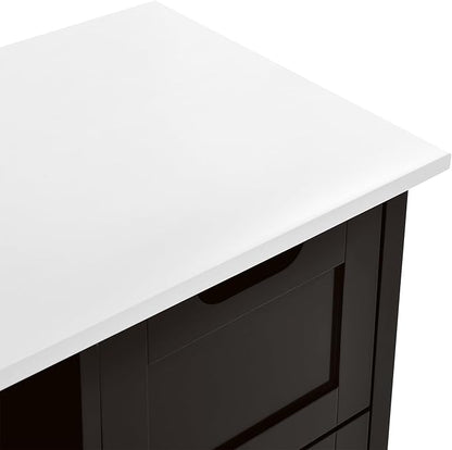YITAHOME Small Solid Wood Top Kitchen Island Cart on Wheels with Storage, Rolling Portable Dining Room Serving Utility Carts Mobile Movable with 3 Drawers Cabinet, Dark Brown