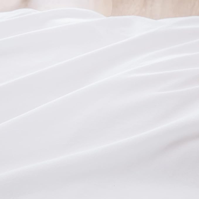 BESTOUCH Duvet Cover Set 100% Washed Cotton Linen Feel Super Soft Comfortable Chic Lightweight 3 PCs Home Bedding Set Solid Bright White Oversized Queen
