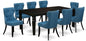East West Furniture LGSI9-BLK-21 9 Piece Dining Table Set Includes a Rectangle Dining Room Table with Butterfly Leaf and 8 Blue Linen Fabric Upholstered Chairs, 42x84 Inch, Black