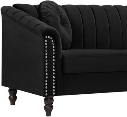 60" Loveseat Sofa, Microfiber Chesterfield Upholstered Sofas Love Seat, Couch Chair Sets with Style Button Tufted, Scroll Arms and Nailhead for Living Room, Office, Black