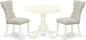 East West Furniture ANGA3-LWH-35 3 Piece Dining Room Furniture Set Contains a Round Dining Table with Pedestal and 2 Doeskin Linen Fabric Upholstered Chairs, 36x36 Inch, Linen White