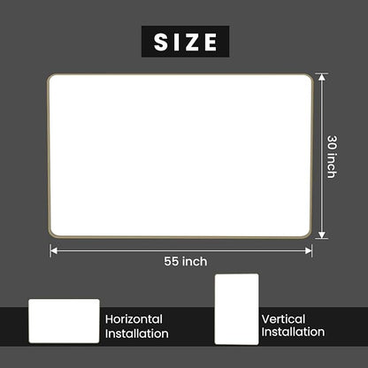 Bronze Bathroom Mirror 55x30 Inch, Brushed Bronze Metal Frame Mirror for Wall, Rounded Rectangle Bathroom Vanity Mirror with Tempered Glass, Anti-Rust, Horizontal/Vertical