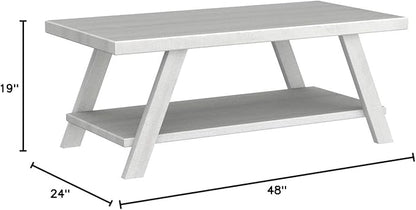 Roundhill Furniture Athens Contemporary Wood Shelf Coffee Table, White