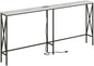 Masupu 70.9" Console Table with Power Outlet, Modern Narrow Long Sofa Table Behind Couch, Skinny Entry Table, Industrial Sofa Table with Metal Frame for Hallway, Living Room, White and Black