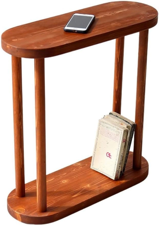 Oval Solid Wood Narrow Side Table, Slim End Table, Small Coffee Table (Chestnut, XLarge)
