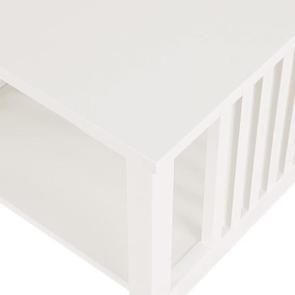 OSP Home Furnishings Sierra End Table with Lower Storage Shelf and Mission Style Side Panels, White