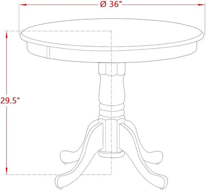 East West Furniture AMAB3-LWH-02 3 Piece Dining Room Furniture Set Contains a Round Dining Table with Pedestal and 2 Light Beige Linen Fabric Upholstered Chairs, 36x36 Inch, Linen White