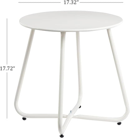 HollyHOME Round Metal Side Table, Rust-Resistant Patio Small Plant Stand, Outdoor 17.32'' Portable End Table for Balconies, Gardens, Living Rooms and Bedrooms, White