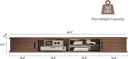 Floating TV Stand,66'' Wall Mounted TV Console,Floating TV Shelf,Wall TV Cabinet,Floating Entertainment Shelf,Walnut