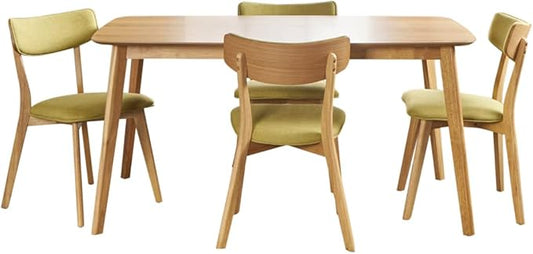 Christopher Knight Home Alma Mid-Century Wood Dining Set with Fabric Chairs, 5-Pcs Set, Natural Oak / Green Tea