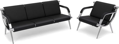 wonline 4 Seat Waiting Room Chair with Armrest PU Leather Office Furniture, Office Guest Seating Lobby Conference Reception Chairs for Airport Clinic Hospital Bank Salon Barber(Black)