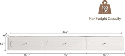 Retro Floating TV Console with 3 Doors,47'' High Gloss Floating TV Stand,Wall Mounted TV Cabinet,Contemporary Floating Media Console for Under TV Storage,Living Room,Bedroom(White)