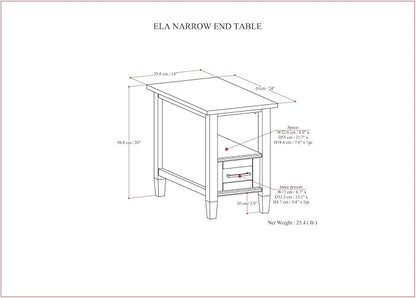 SIMPLIHOME Ela Solid Wood 14 inch Wide Rectangle Transitional Narrow End Table in Smoky Brown for The Living Room and Bedroom
