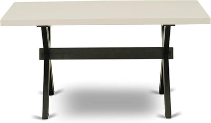 East West Furniture X626DR124-6 6 Piece Dining Table Set Contains a Rectangle Kitchen Table with X-Legs and 4 Black Color Linen Fabric Parson Chairs with a Bench, 36x60 Inch, Multi-Color
