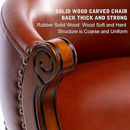 Cow top Leather Wooden Set of 2 Bar Stools, 29.5" Bar Height Bar Chair with Back, 180 Degrees Swivel Barstools Chair for Home Kitchen Counter,Dining Room, Restaurant,Study and Pub