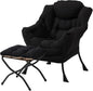 LITA Lazy Chair With Ottoman, Modern Accent Leisure Upholstered Sofa, Contemporary Lounge Reading With Armrests and Side Pocket for Living Room, Bedroom & Small Space, Black