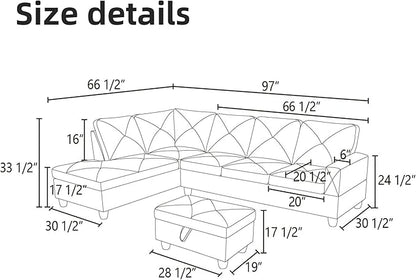 L Shaped Sectional Couch Sofa, Modern Couches for Living Room, Comfy 4 Seat Modular Sectional Sofa with Ottoman Storage for Bedroom Apartment, Coffee