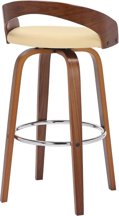 Armen Living Sonia 30" Bar Height Swivel Cream Faux Leather and Walnut Wood Bar Stool - Set of 2