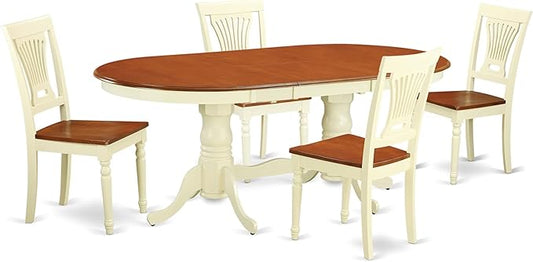 East West Furniture PLAI5-WHI-W 5 Piece Dining Room Furniture Set Includes an Oval Wooden Table with Butterfly Leaf and 4 Kitchen Dining Chairs, 42x78 Inch, Buttermilk & Cherry