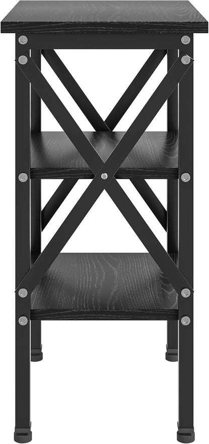 VECELO End Table Set of 2, Bedside Table, 24" Tall Living Room End Tables, X-Design Reinforced Nightstands, Side Table with 3-Tier Storage Shelves for Small Spaces, Office, Bedroom, Classic Black