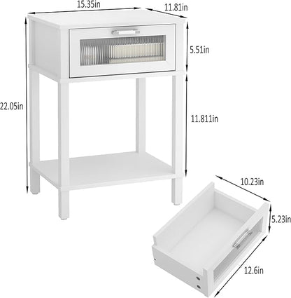 Nightstand Wooden Bedside Table with Drawer White Night Stands Modern Style Small End Table Side Table with Storage Shelf for Bedroom Living Room MLBZ10W