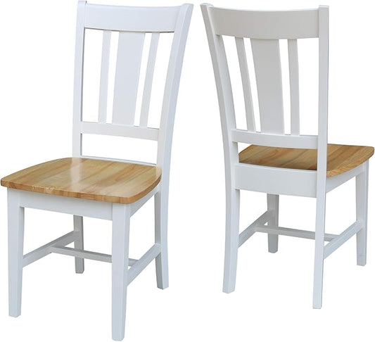 International Concepts San Remo SplatBack Dining Chairs Set of 2 White/Natural Parawood Construction - Solid Wood|17.3" W x 21.9" D x 38.2" H | 225 lb Weight Capacity - Chairs, White/Natural