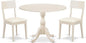 East West Furniture DMAD3-LWH-LC 3 Piece Dinette Set for Small Spaces Contains a Round Dining Table with Dropleaf and 2 Faux Leather Dining Room Chairs, 42x42 Inch, Linen White