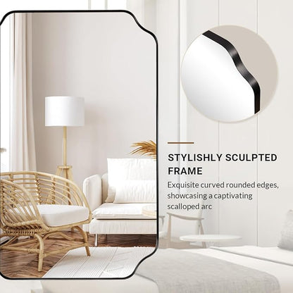 ANDY STAR Matte Black Mirror 24x40 Inch, Scalloped Mirror for Bathroom, Unique Rectangular Bathroom Mirror in Premium Stainless Steel Metal Frame 1’’ Deep, Hangs Vertically/Horizontally