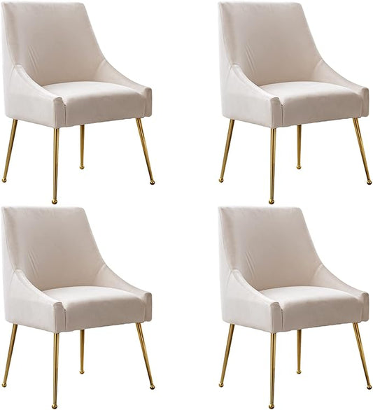Modern Velvet Dining Chairs Set of 4, Contemporary Upholstered Furniture Collection with Polished Gold Metal Legs, Elegant Accent Chairs for Kitchen Living Room(White)