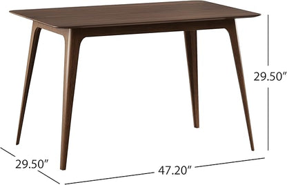Dining Table Set for 4, Solid Rubberwood Upholstered Chairs, Mid-Century Modern Kitchen Furniture for Home, Dining/Living Room, Walnut+Beige