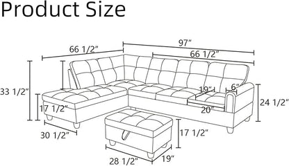 Convertible Sectional Couch, Large L Shaped Couch with Storage, Modern Modular 5-Seat Sectional Sofa with Ottomans for Living Room and Office, Dark Brown
